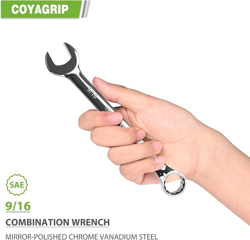 COYAGRIP 9/16 Wrench, Industrial Grade Spanner, Combination Wrenches SAE with 12-Point Box End, 15-Degree Offset, 9/16 Wrenches Chrome Vanadium Steel Mirror Polished - Image 3
